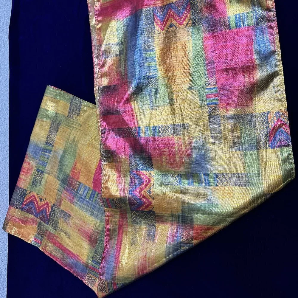 Vintage Multicolor Gold Metallic Scarf
